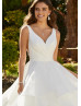 V Neck Iory Satin Organza Ruffled Dreamy Wedding Dress